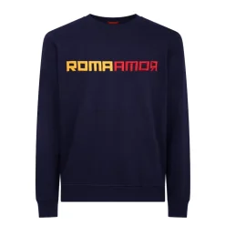 Fashion crewneck sweatshirt embroidered ROMAMOR logo, Adult, Blue Sweatshirts