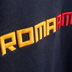 Fashion crewneck sweatshirt embroidered ROMAMOR logo, Adult, Blue Sweatshirts