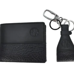 Fashion ASR Leather Wallet and Keychain Gift Set, Black Wallets|Keychains