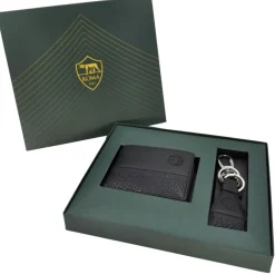 Fashion ASR Leather Wallet and Keychain Gift Set, Black Wallets|Keychains