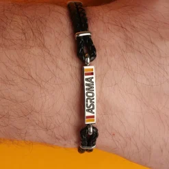 Sale Bracelet with central plaque in hypoallergenic steel and adjustable black fabric cord Jewellery