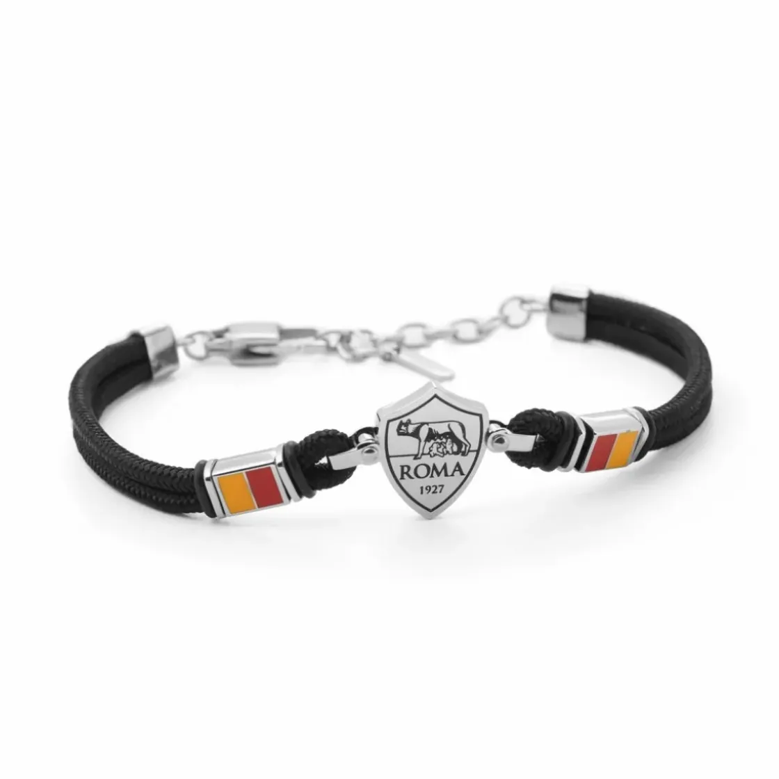Best Sale Bracelet with central plaque logo in hypoallergenic steel and adjustable fabric cord black Jewellery