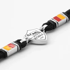 Best Sale Bracelet with central plaque logo in hypoallergenic steel and adjustable fabric cord black Jewellery