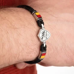 Best Sale Bracelet with central plaque logo in hypoallergenic steel and adjustable fabric cord black Jewellery