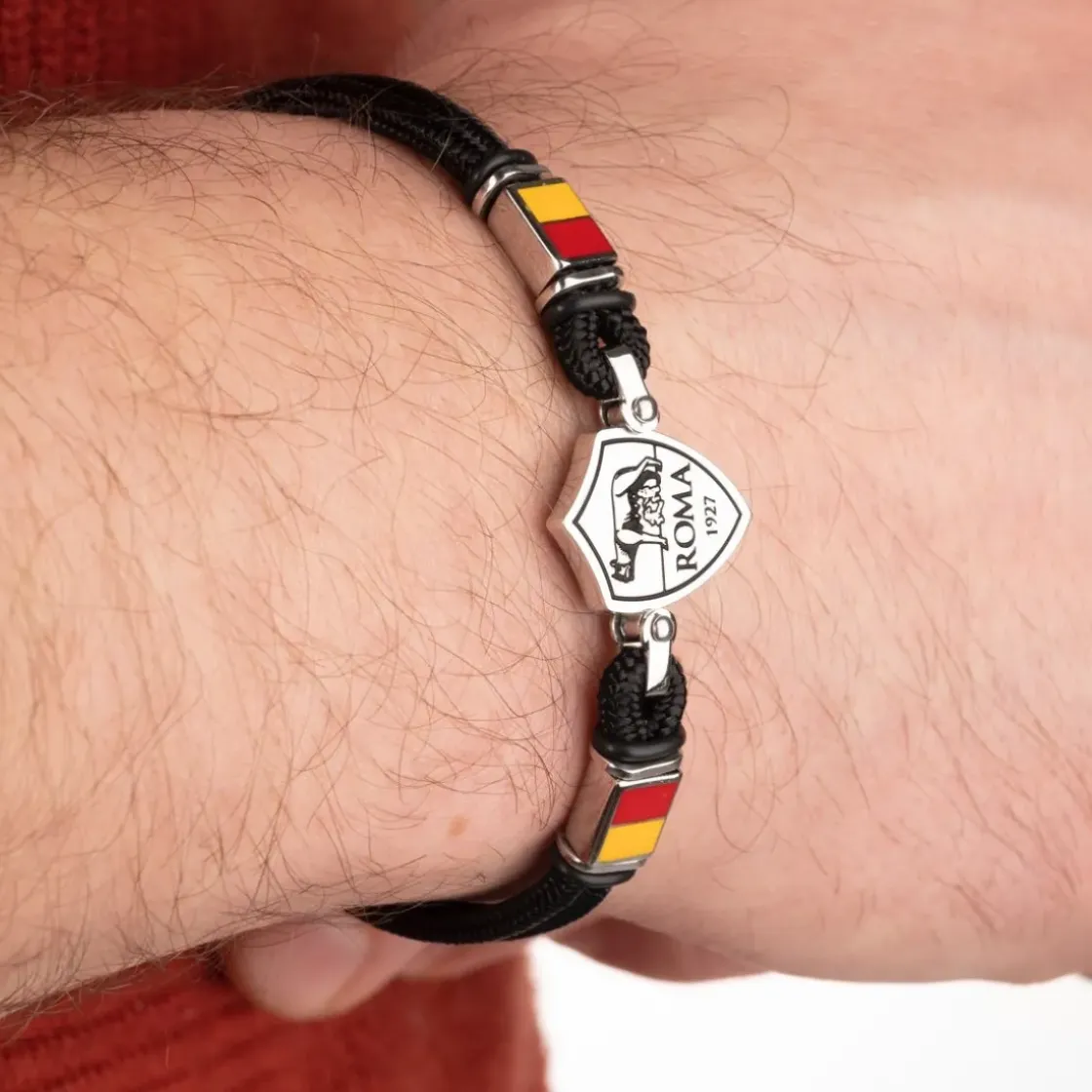 Best Sale Bracelet with central plaque logo in hypoallergenic steel and adjustable fabric cord black Jewellery