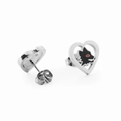 Discount Hypoallergenic steel earrings with heart and black enameled Lupetto with red eye Jewellery