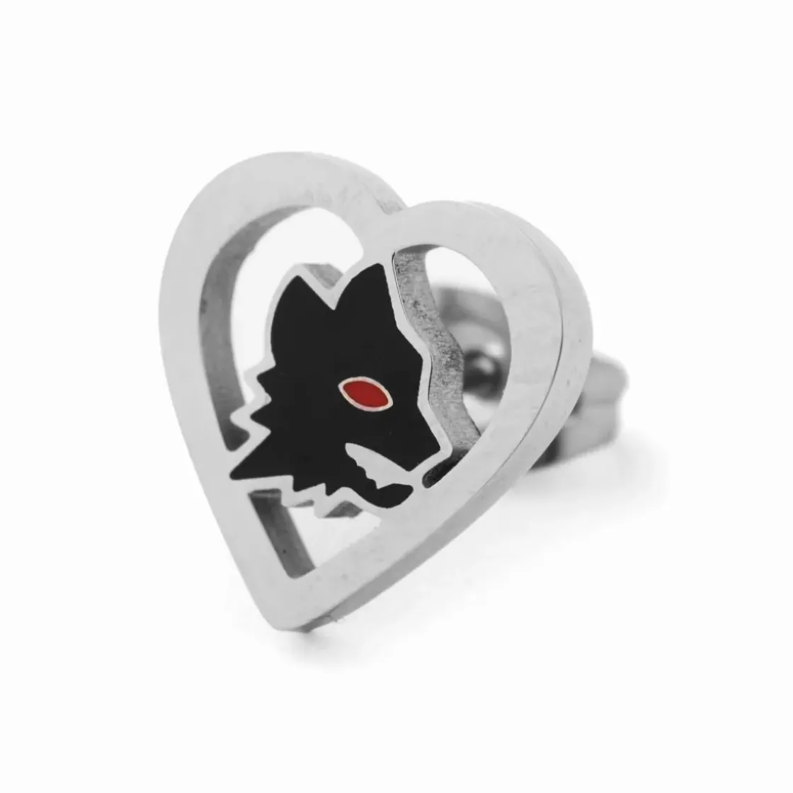 Discount Hypoallergenic steel earrings with heart and black enameled Lupetto with red eye Jewellery